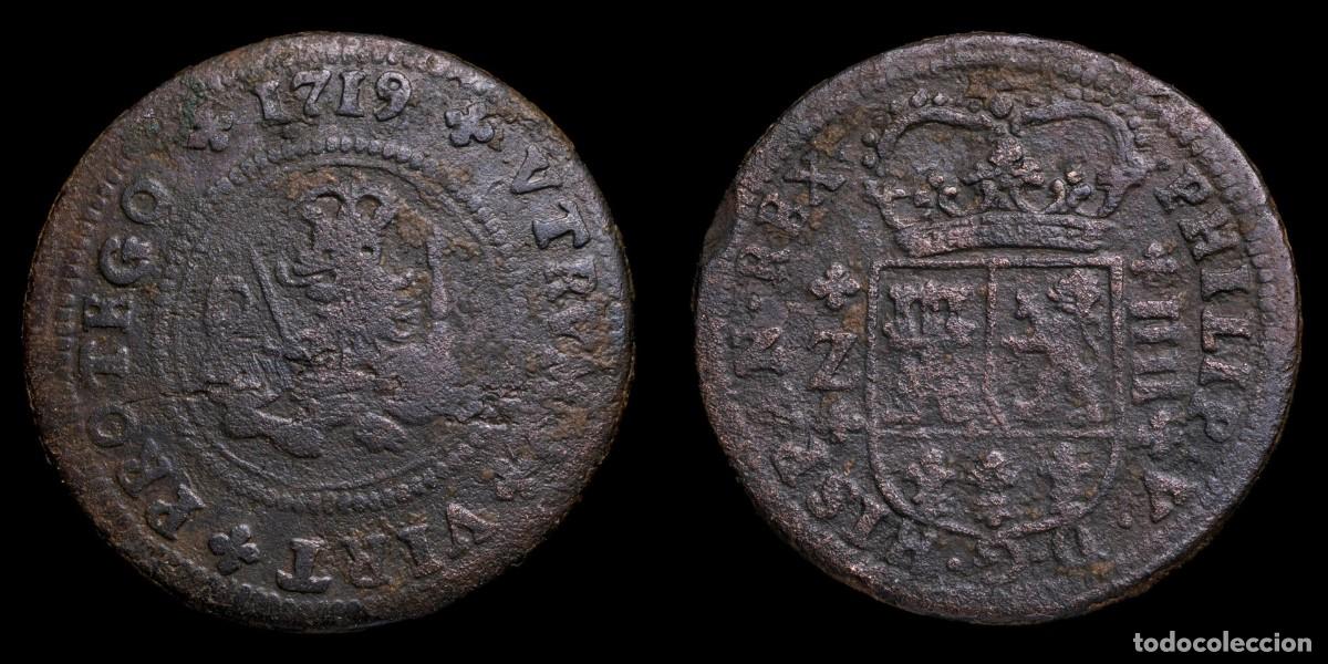 Monete da Spagna: 1719, 4 Maravedis Philips V, Zaragoza Mint - 27 mm / 8,13 gr.