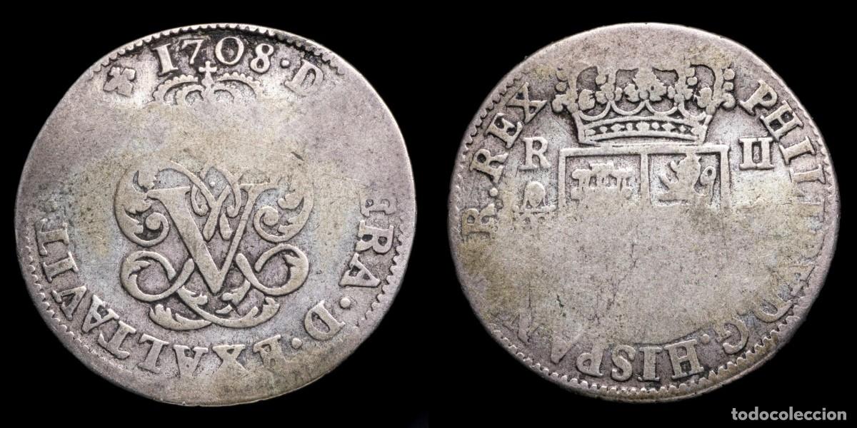 Monete da Spagna: 1708, 2 Silver Reales Philips V, Segovia Mint - 25 mm / 4,06 gr.