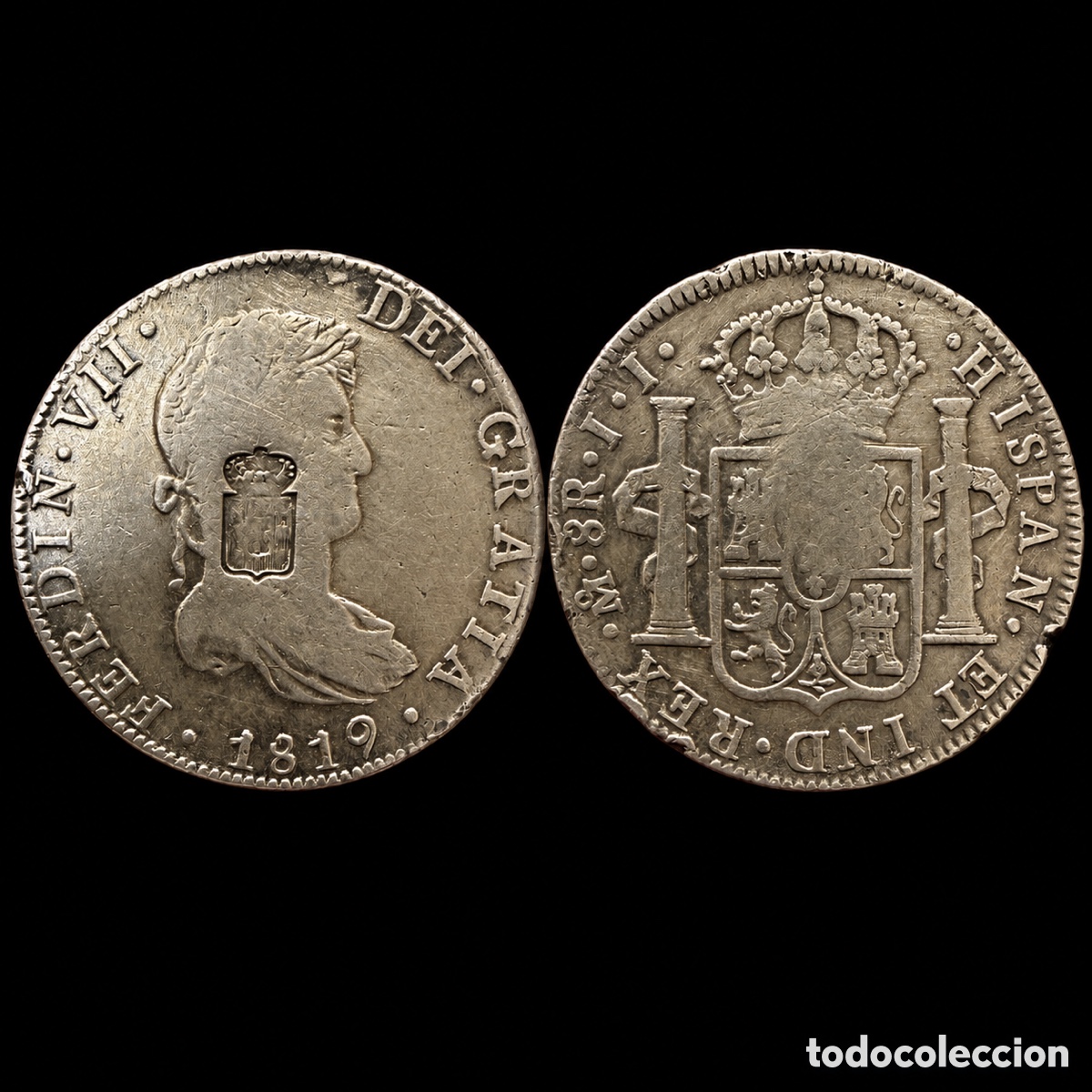 Monete da Spagna: 8 reales Fernando VII 1819 M&eacute;xico Resello 870 Reis Portugal.