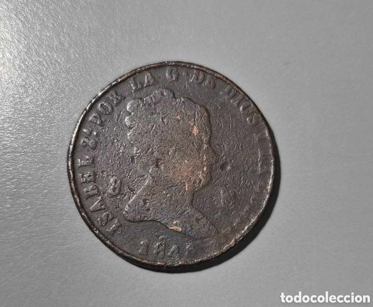 Monnaies d'Espagne: Espa&ntilde;a &ndash; 8 Maraved&iacute;s 1844 &ndash; Isabel II &ndash; Ceca de Segovia (A) &ndash; Moneda Antigua de Cobre