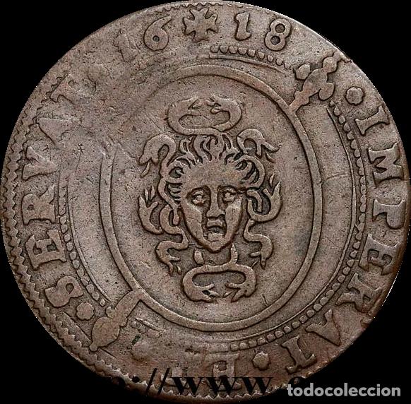 Moedas de Espanha: Alberto e Isabel, Contrarreforma, Felipe II, Espa&ntilde;a, 1618, Pa&iacute;ses Bajos espa&ntilde;oles
