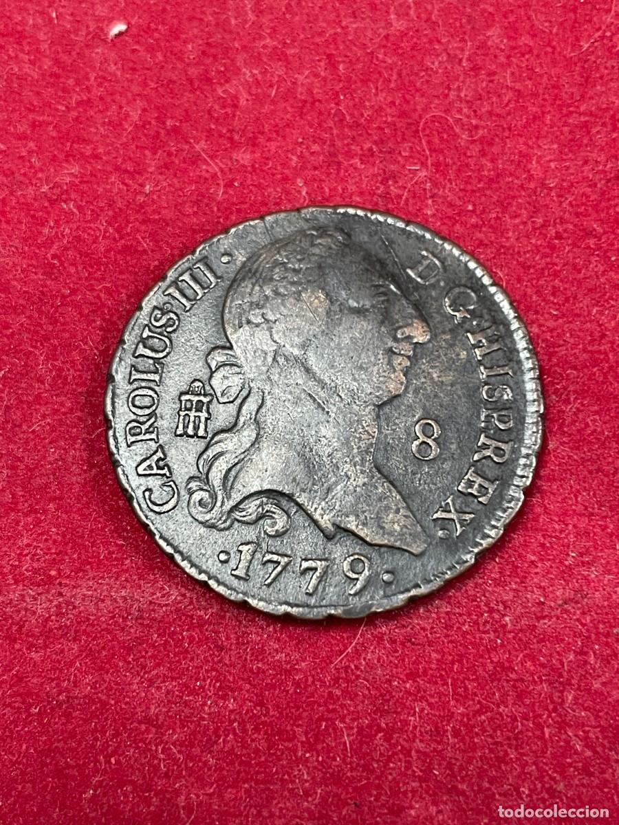 Coins of Spain: Moneda antigua 8 maravedis Carlos III 1779 MBC/MBC+