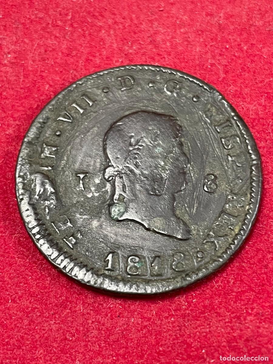 Moedas de Espanha: 8 maraved&iacute;s Fernando VII 1818 Jubia J. Moneda antigua de cobre Espa&ntilde;a