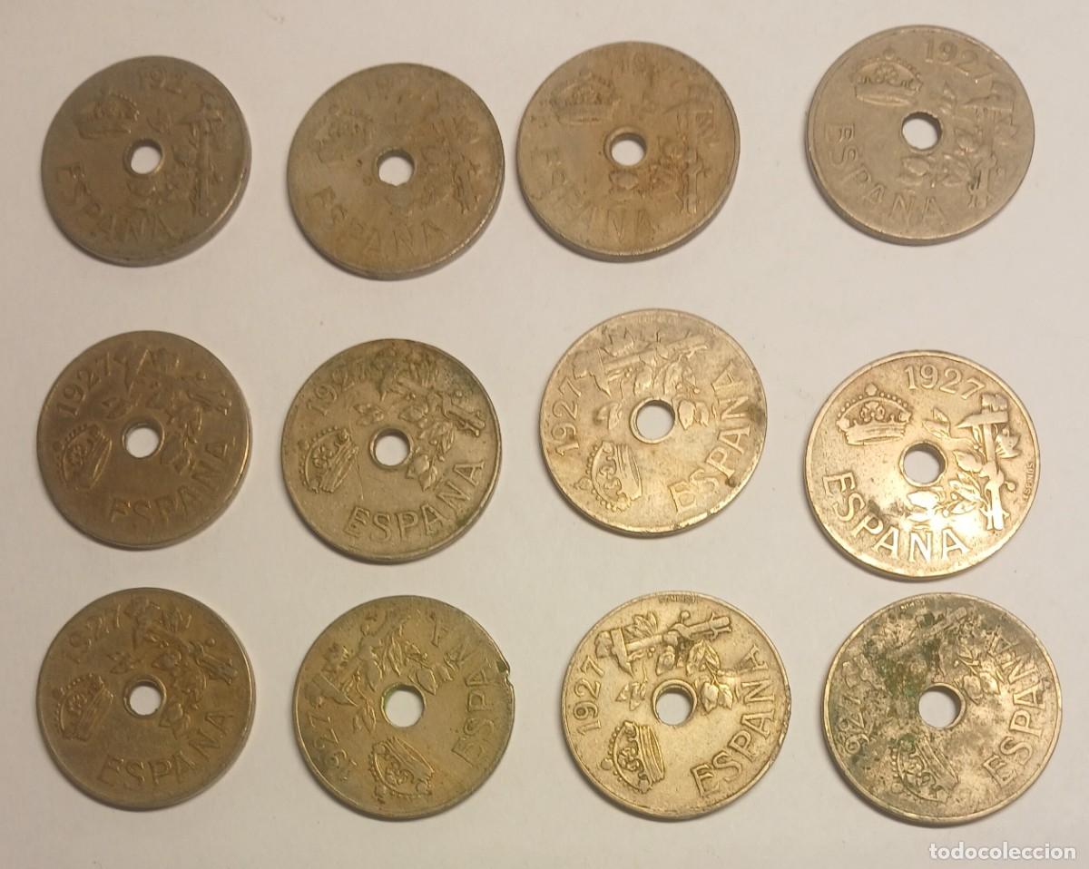 Monedas de Espa&ntilde;a: Lote 12 Monedas De 25 C&eacute;ntimos 1927 - Primera Con Agujero - Martillo Y Espiga - Buena Variedad