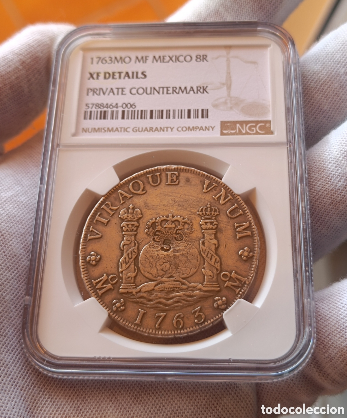 Coins of Spain: Columnario 8 Reales Carlos III 1763. Certificado NGC