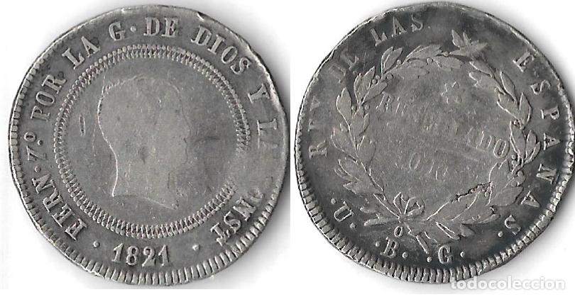 Monedas de Espa&ntilde;a: FERNANDO VII - 140 REALES 1821 RESELLADO EN BILBAO U.R.G. ( MUY ESCASA )