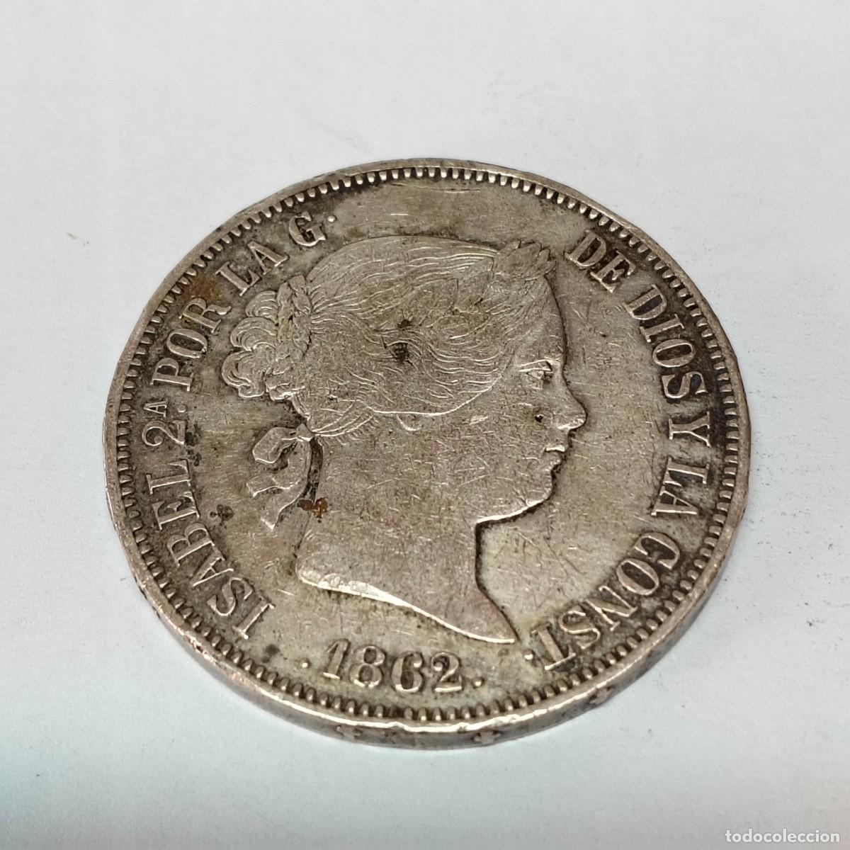 Moedas de Espanha: Moneda de 20 reales de plata Isabel II 1862