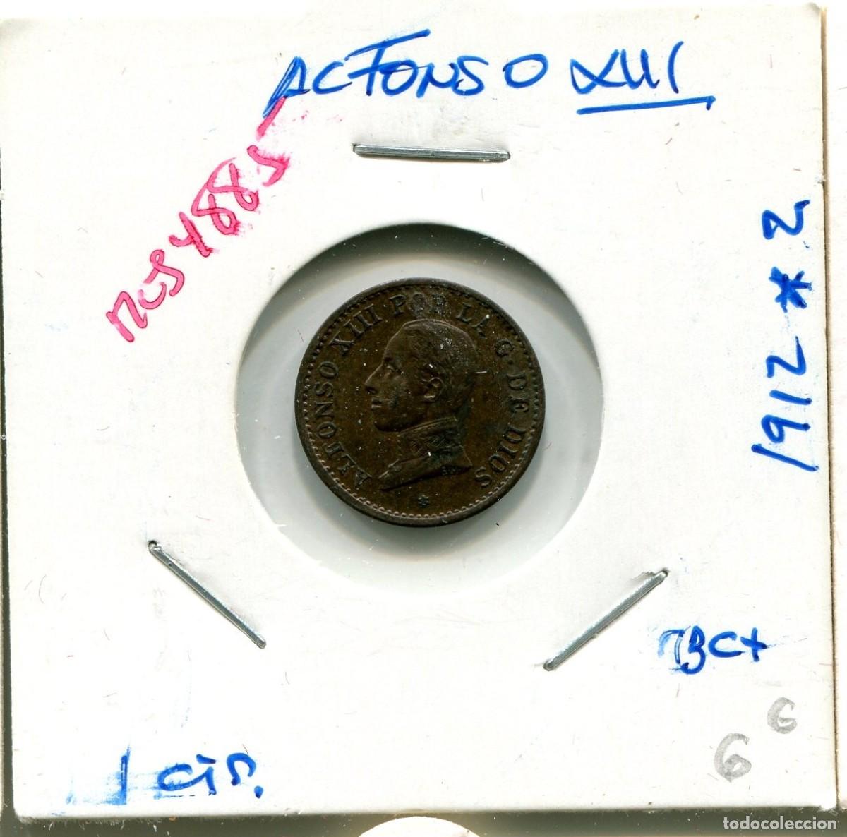 Coins of Spain: UN CENTIMO ALFONSO XIII A&Ntilde;O 1912*2 ( MBC ) ( MES4885 )