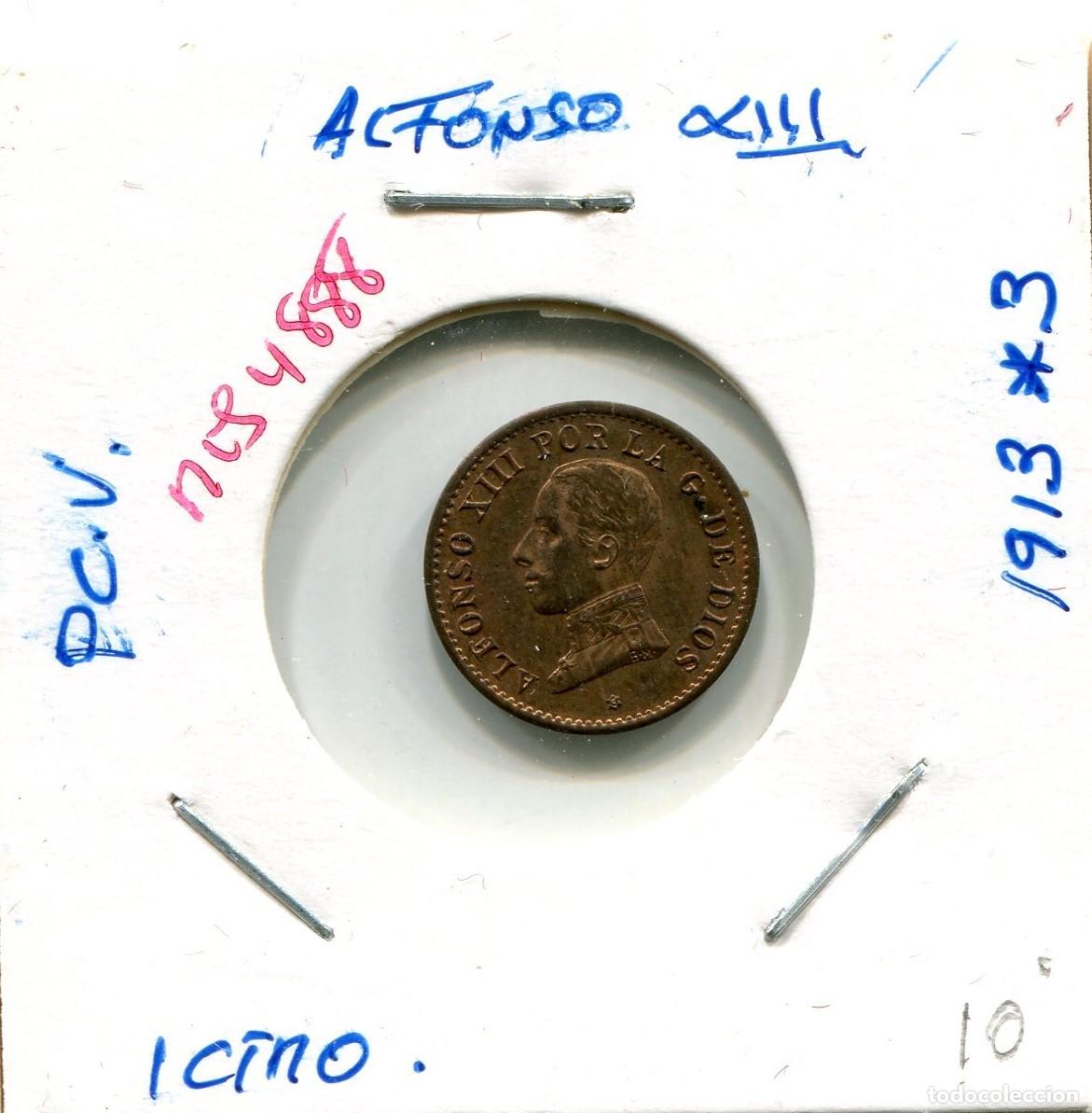 Coins of Spain: UN CENTIMO ALFONSO XIII A&Ntilde;O 1913*3 PC.V ( MES4888 )