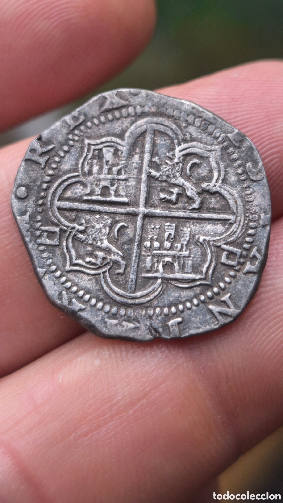 Moedas de Espanha: Felipe II 2 reales Sevilla doble D en reverso plata