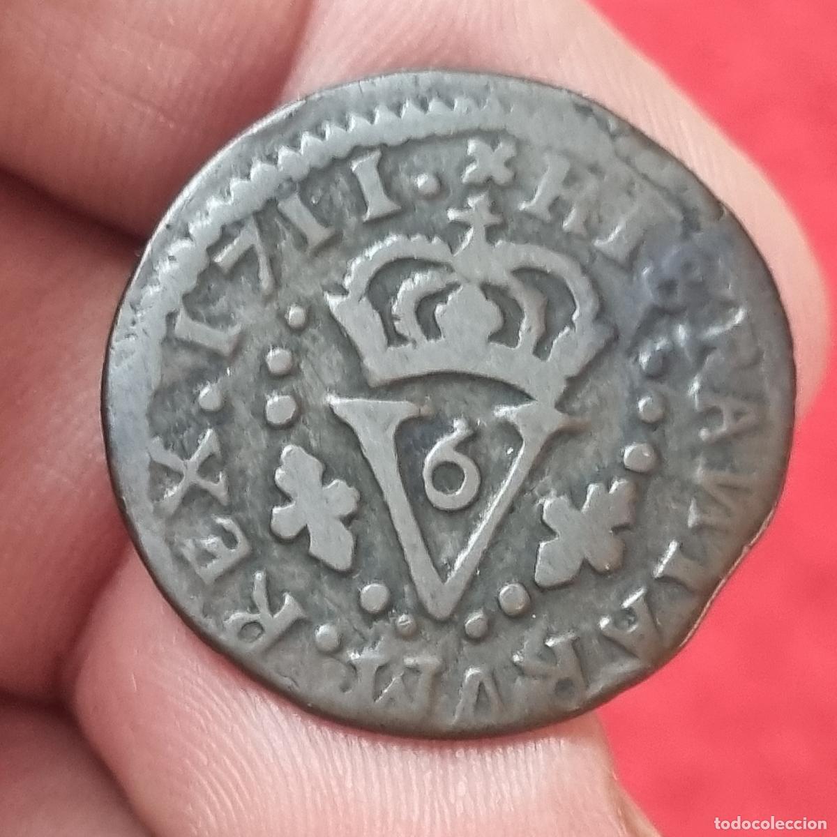 Monedas de Espa&ntilde;a: MONEDA FELIPE V 1 SEISENO DE VALENCIA 1711 ORIGINAL C41