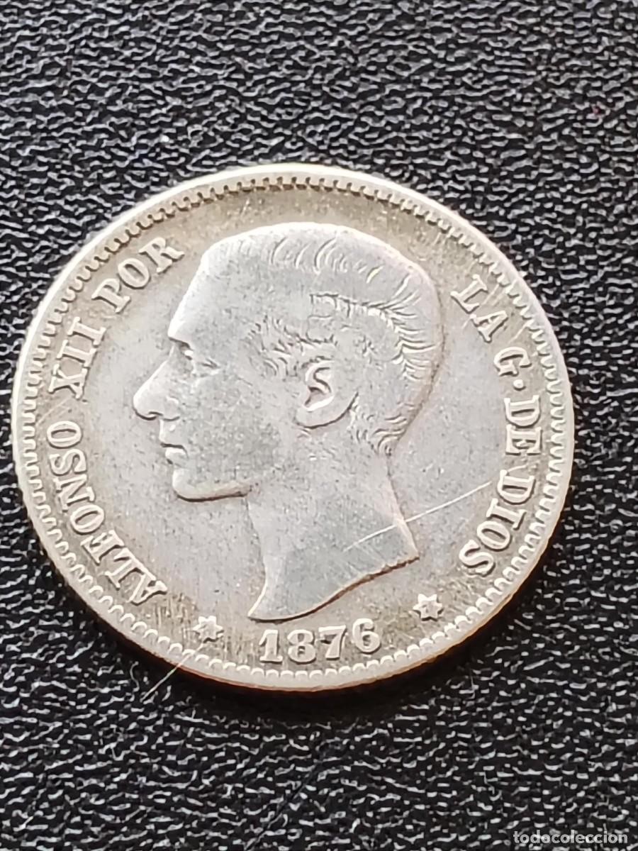 Monedas de Espa&ntilde;a: ALFONSO XII: 1 PESETA 1876 DEM - ESTRELLAS 1x-7x / PLATA