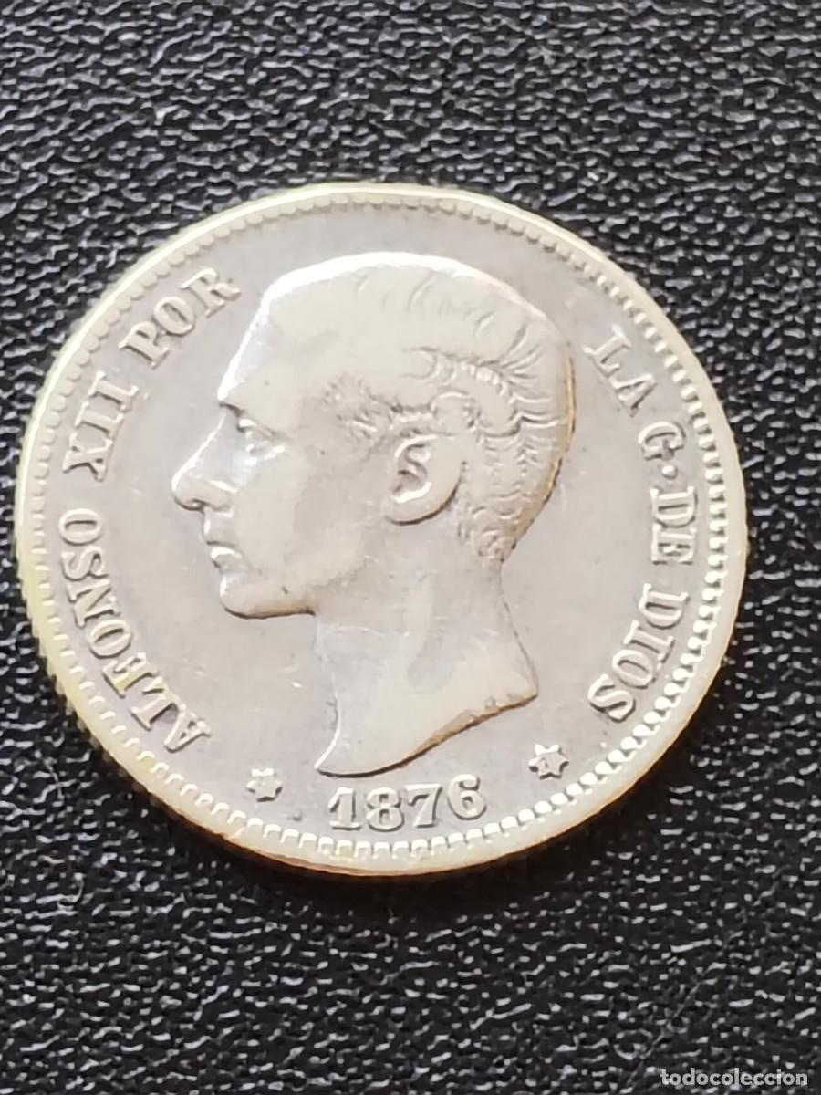 M&uuml;nzen von Spanien: ALFONSO XII: 1 PESETA 1876 DEM - ESTRELLAS 18-76 / PLATA