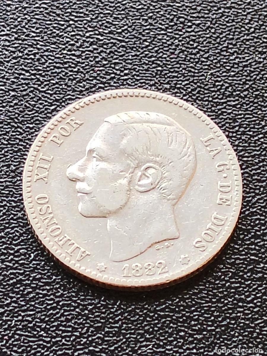 Coins of Spain: ALFONSO XII: 1 PESETA 1882 MSM - ESTRELLAS 18-82 / PLATA