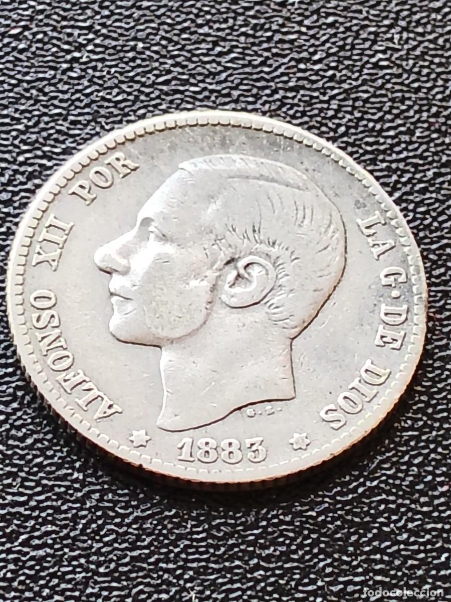 Monedas de Espa&ntilde;a: ALFONSO XII: 1 PESETA 1883 MSM - ESTRELLAS XX-83 / PLATA