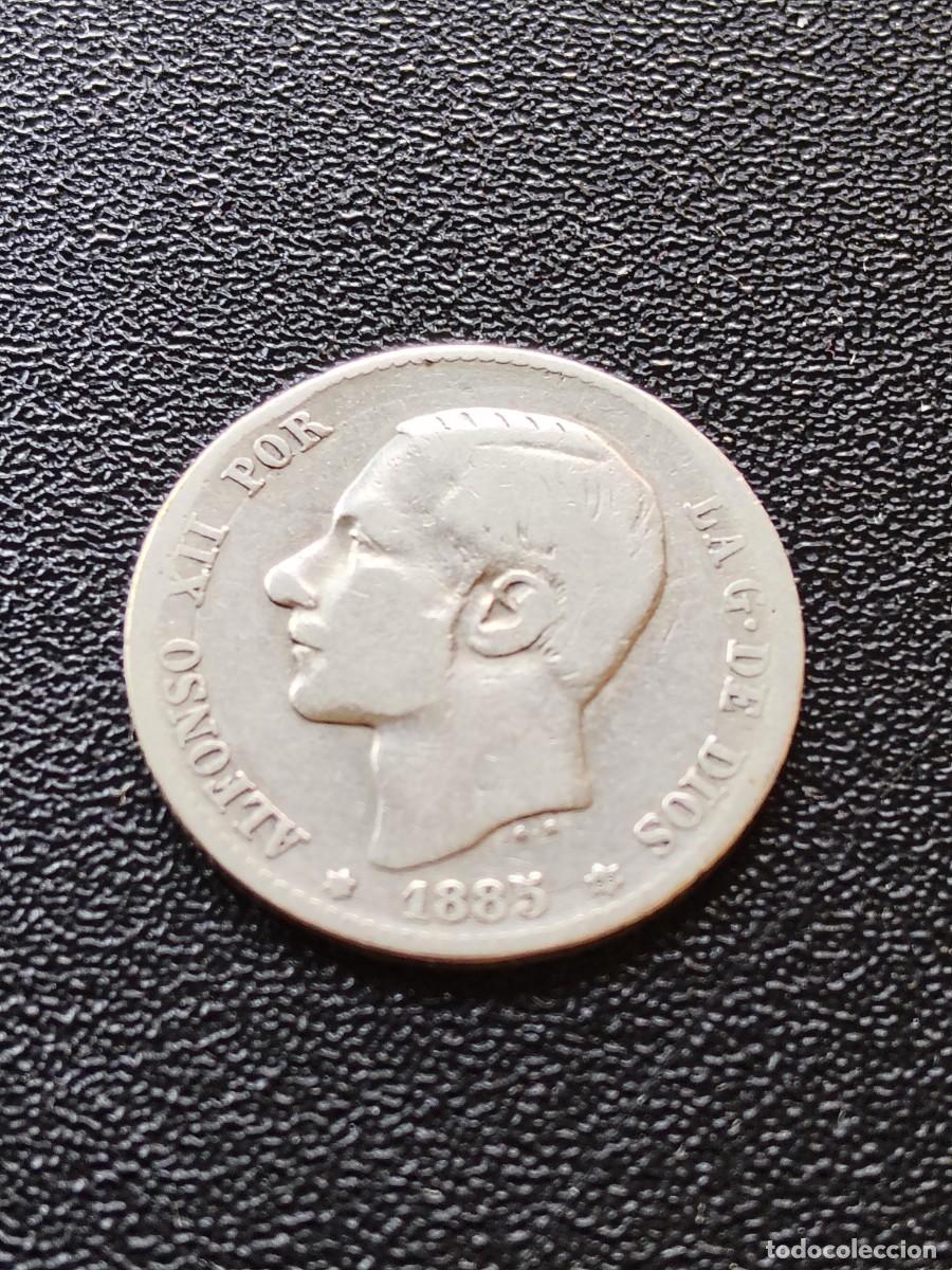 Monedas de Espa&ntilde;a: ALFONSO XII: 1 PESETA 1885 MSM - ESTRELLAS XX-86 / PLATA