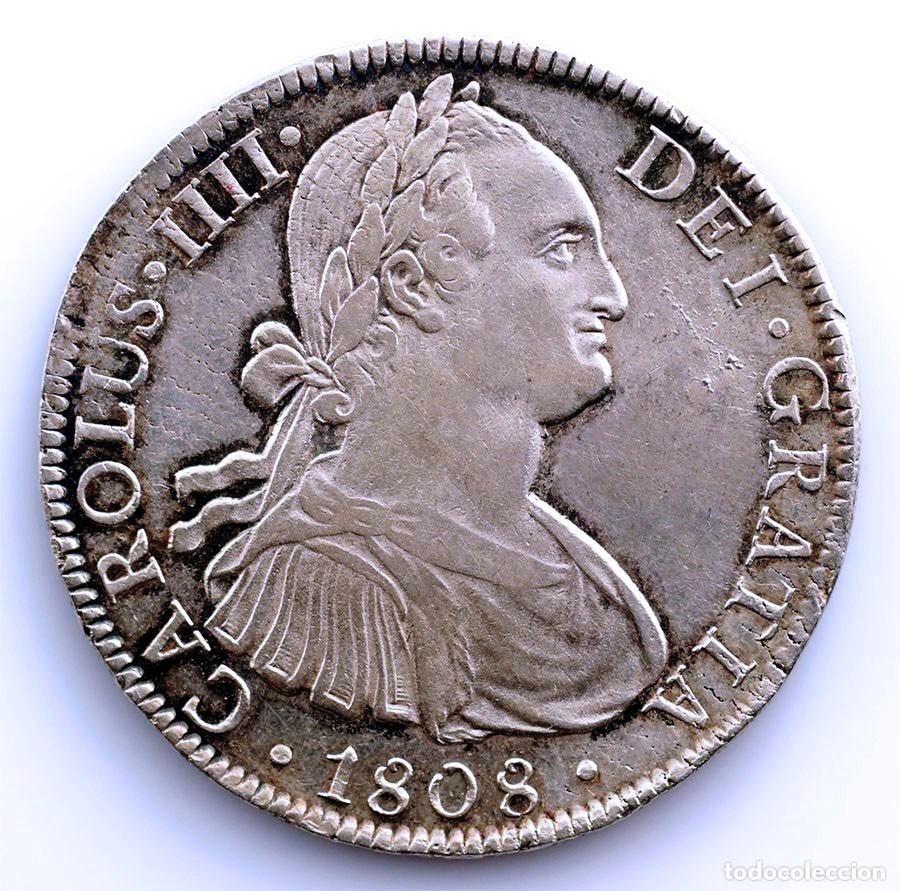 Monedas de Espa&ntilde;a: SC-Carlos IV. 8 reales. 1808 TH. M&eacute;xico. EBC/XF Plata 26,8 g. Brillo original
