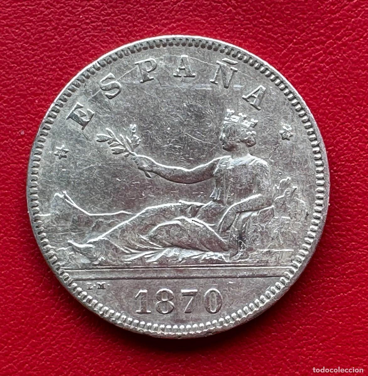 Monedas de Espa&ntilde;a: Espa&ntilde;a. Gobierno Provisional. Pesetas de Plata (1870 *74). Alegor&iacute;a de Hispania. Madrid.