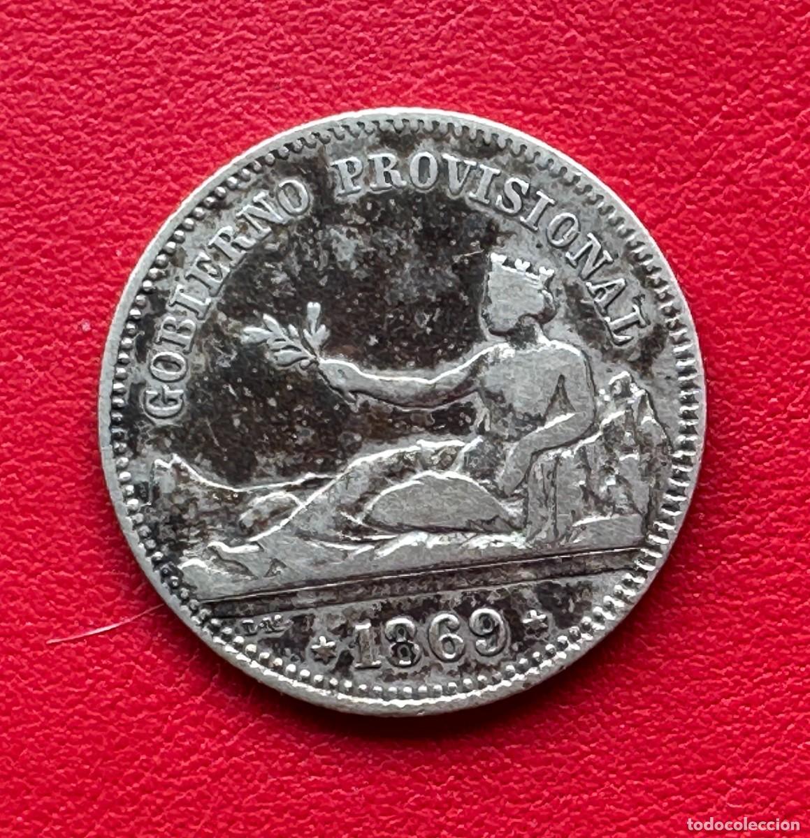 Monedas de Espa&ntilde;a: Espa&ntilde;a. Gobierno Provisional. 1 Peseta de Plata 1869. Leyenda Gobierno Provisional. Madrid.