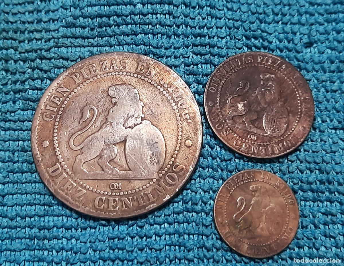 Monedas de Espa&ntilde;a: 1, 2 y 10 Centimos 1870 - Foto 1