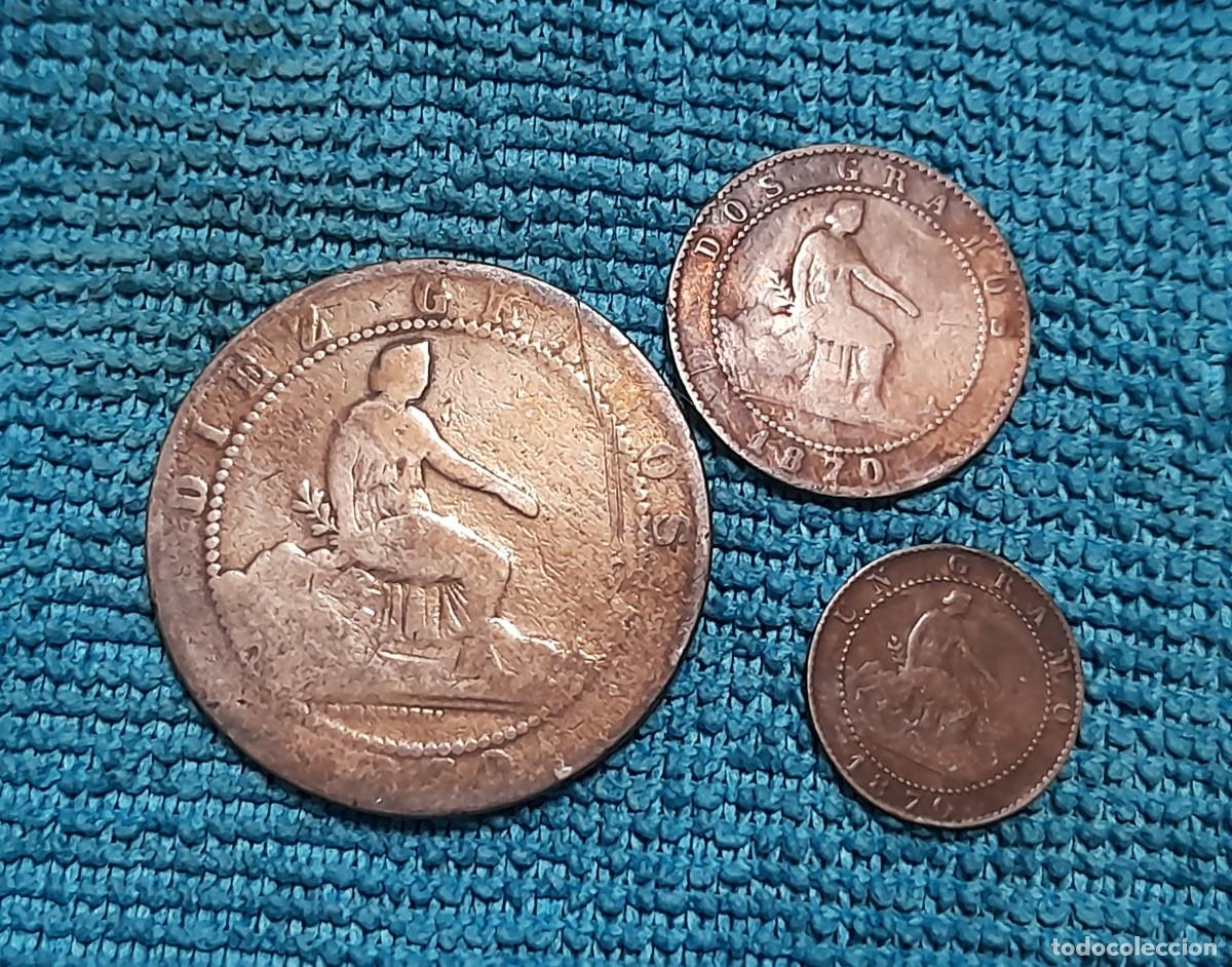 Monedas de Espa&ntilde;a: 1, 2 y 10 Centimos 1870 - Foto 4