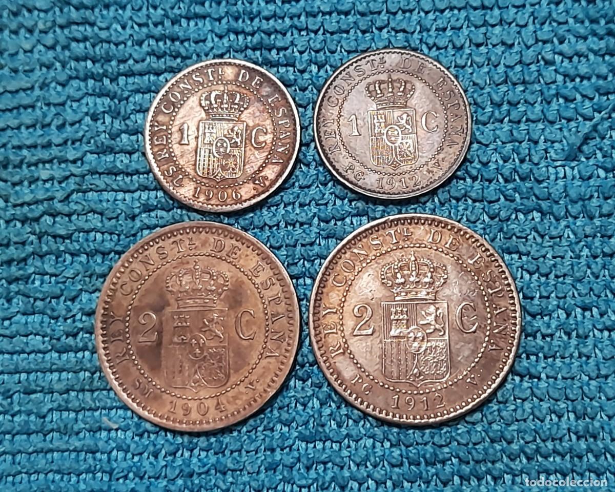 Monedas de Espa&ntilde;a: 4 monedas de 1, 2 Centimos 1904, 1906 y 1912 - Foto 1