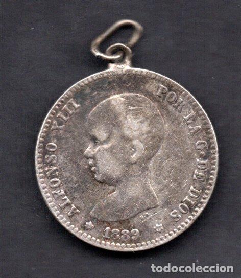 Monedas de Espa&ntilde;a: ALFONSO XIII - 1 PESETA de PLATA 1889 * 89 - LASTIMA PERO CON SOLDADURA