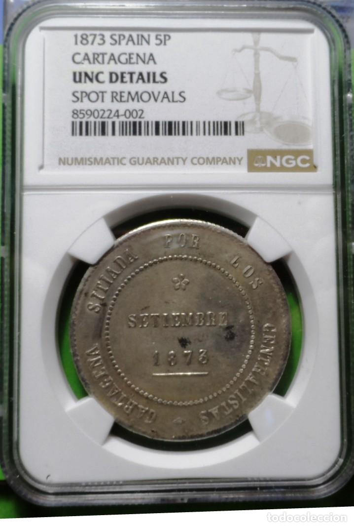 Monedas de Espa&ntilde;a: REVOLUCION CANTONA, 5 Pesetas, 1873, CARTAGENA, EBC+, Ag, No coincidente, CERTIFICADA NGC