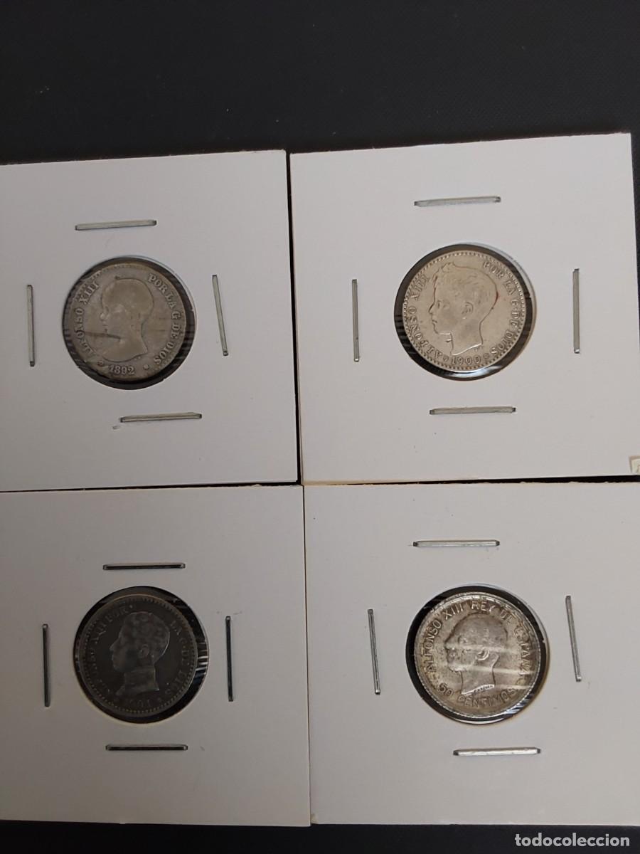 Monedas de Espa&ntilde;a: No57-LOTE DE 4 MONEDAS DIFERENTES DE 50 CTS ALFONSO XIII PLATA