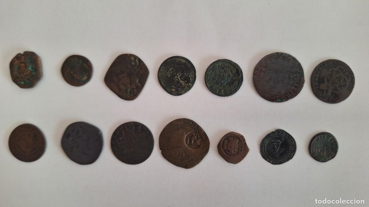 Monedas de Espa&ntilde;a: LOTE 14 MONEDAS ESPA&Ntilde;A DE COBRE MUY ANTIGUAS FELIPE III REY LUIS FELIPE IV , VER FOTOS , RV