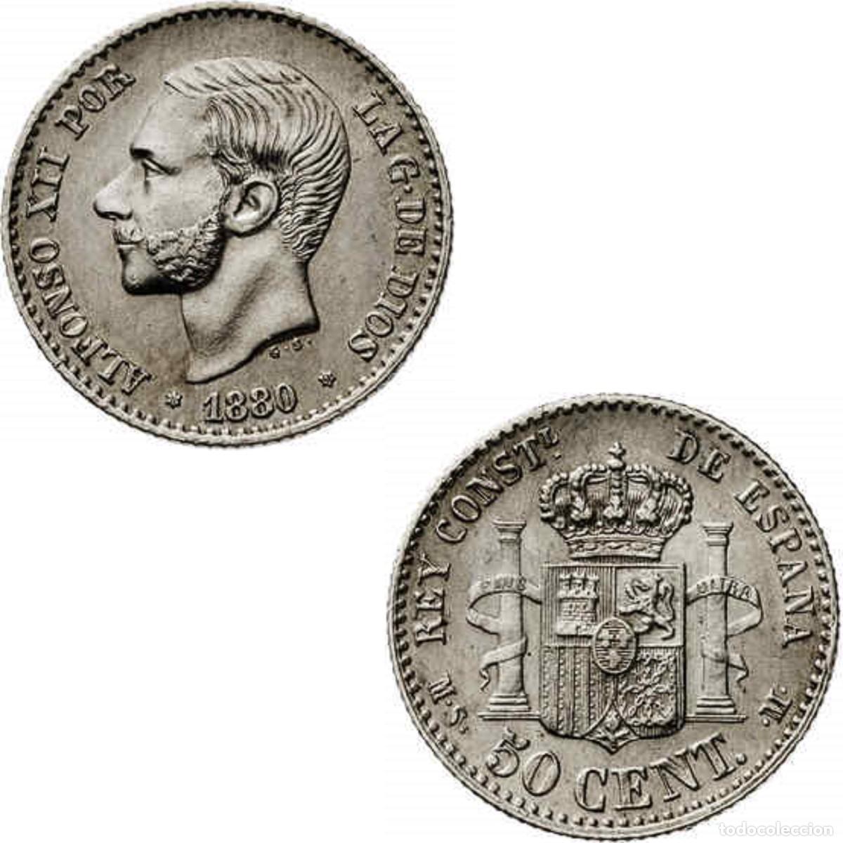 Monedas de Espa&ntilde;a: *GUTSE*347-ALFONSO XII, 50 C&Eacute;NTIMOS 1880*8-0, MADRID MS M, CASI SIN CIRCULAR.