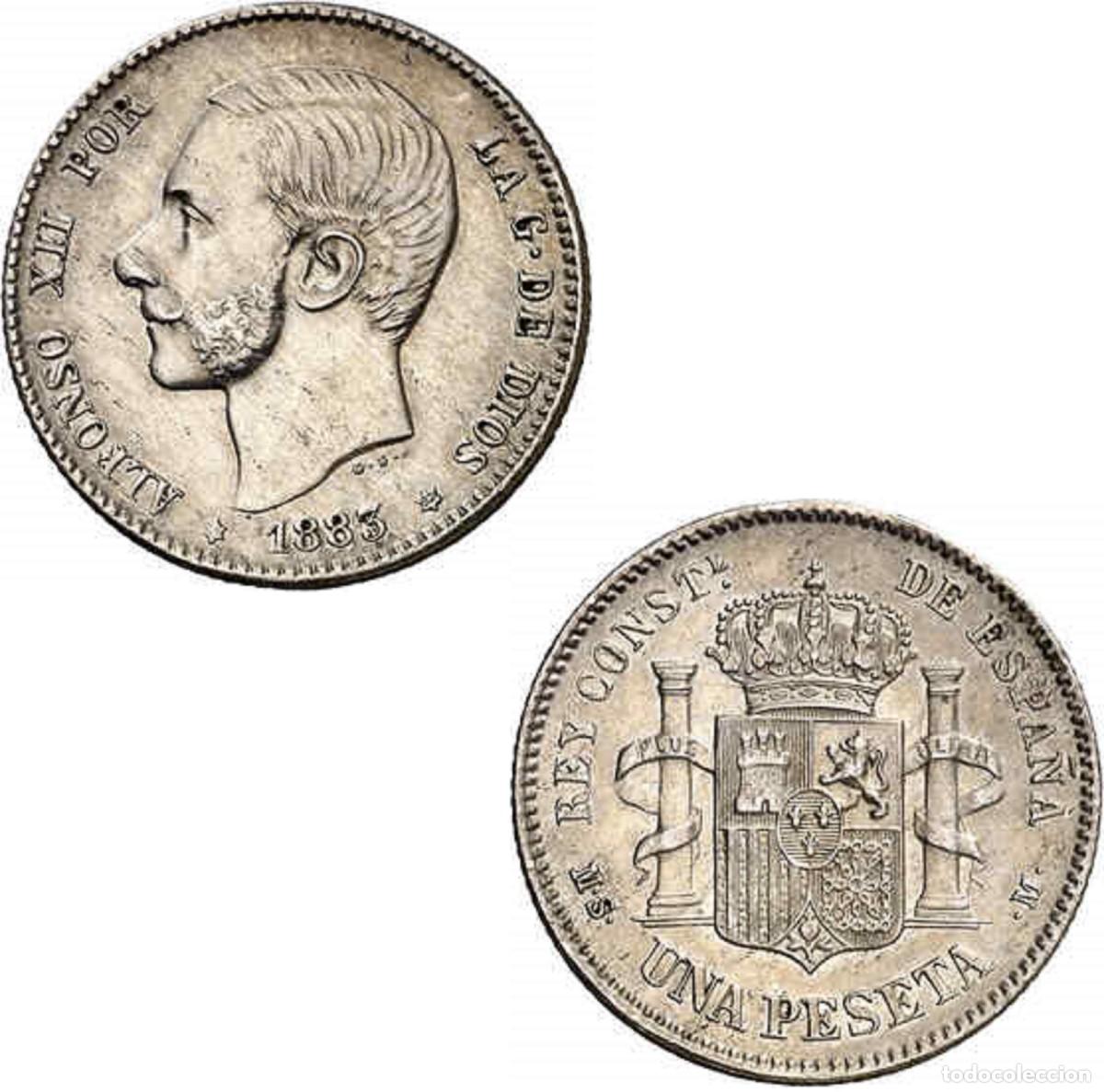Monedas de Espa&ntilde;a: *GUTSE*349-ALFONSO XII, 1 PESETA 1883*1--83, MADRID MS M, EBC+.