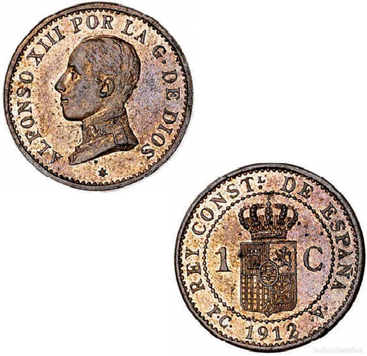 Monedas de Espa&ntilde;a: *GUTSE*764-ALFONSO XIII, 1 C&Eacute;NTIMO 1912*2, BRILLO ORIGINAL, SIN CIRCULAR+.