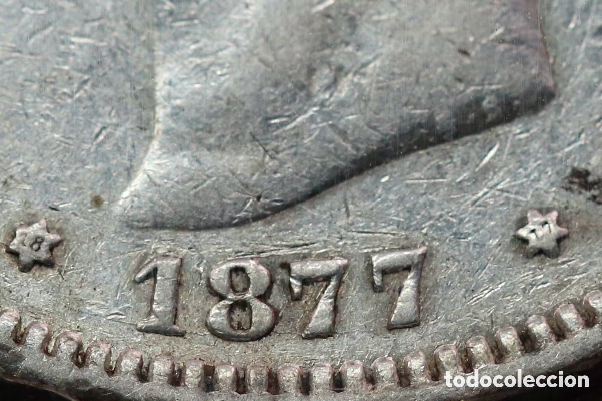 Monedas de Espa&ntilde;a: Alfonso XII, 5 Pesetas de 1877 - Foto 3