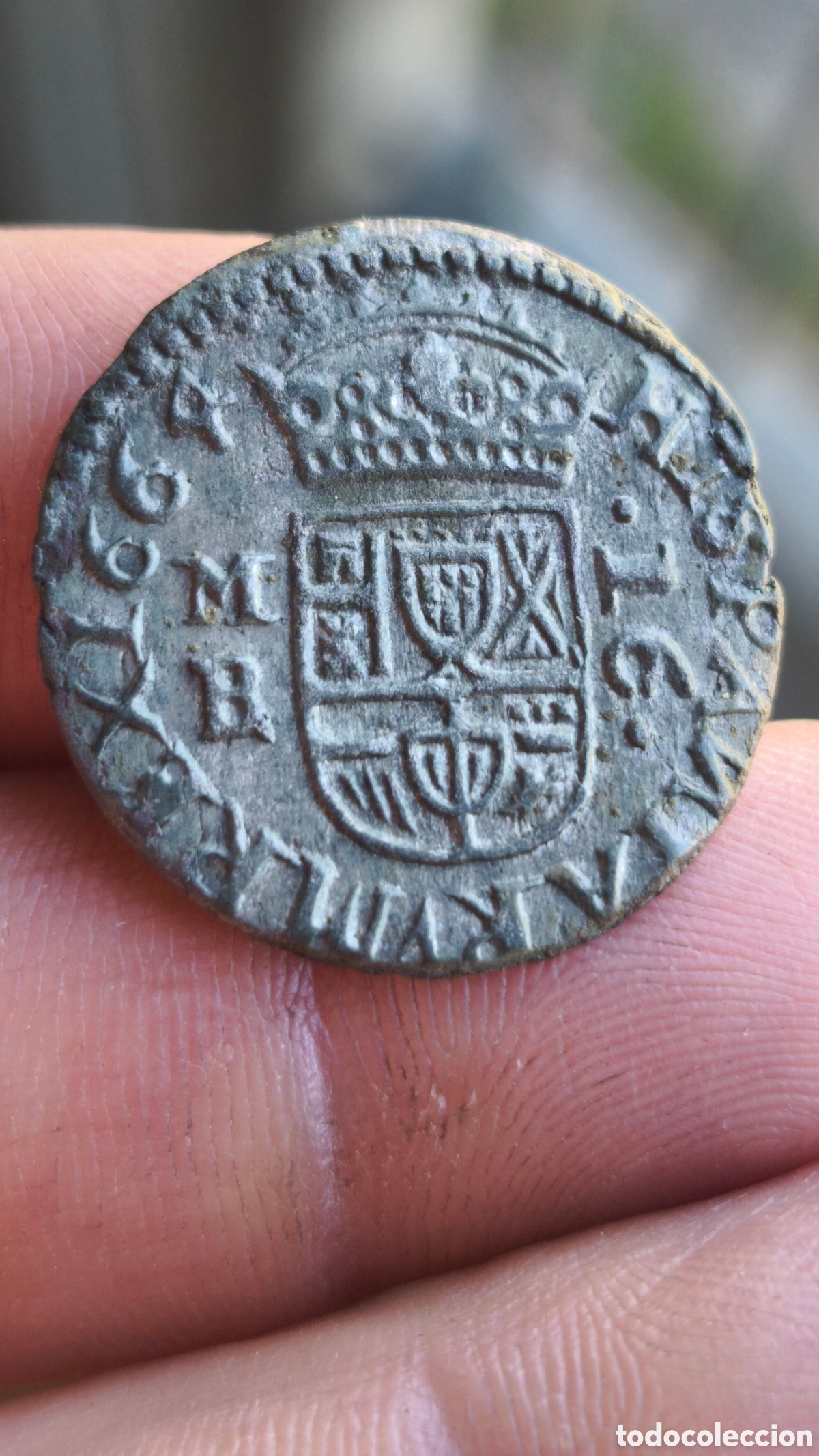 Monedas de Espa&ntilde;a: Felipe IV rara escasa Madrid M BR 1664 16 Maravedis