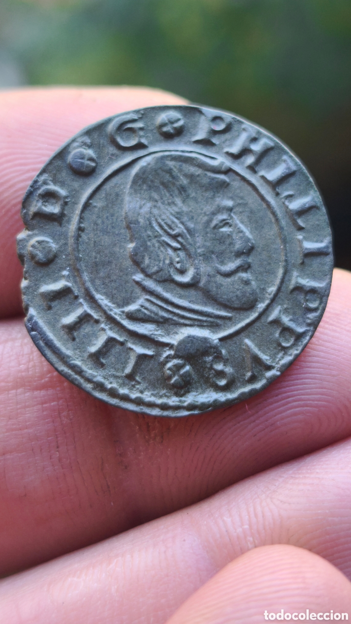 Monedas de Espa&ntilde;a: Felipe IV 1664 16 maravedis Madrid M Y restos plateados