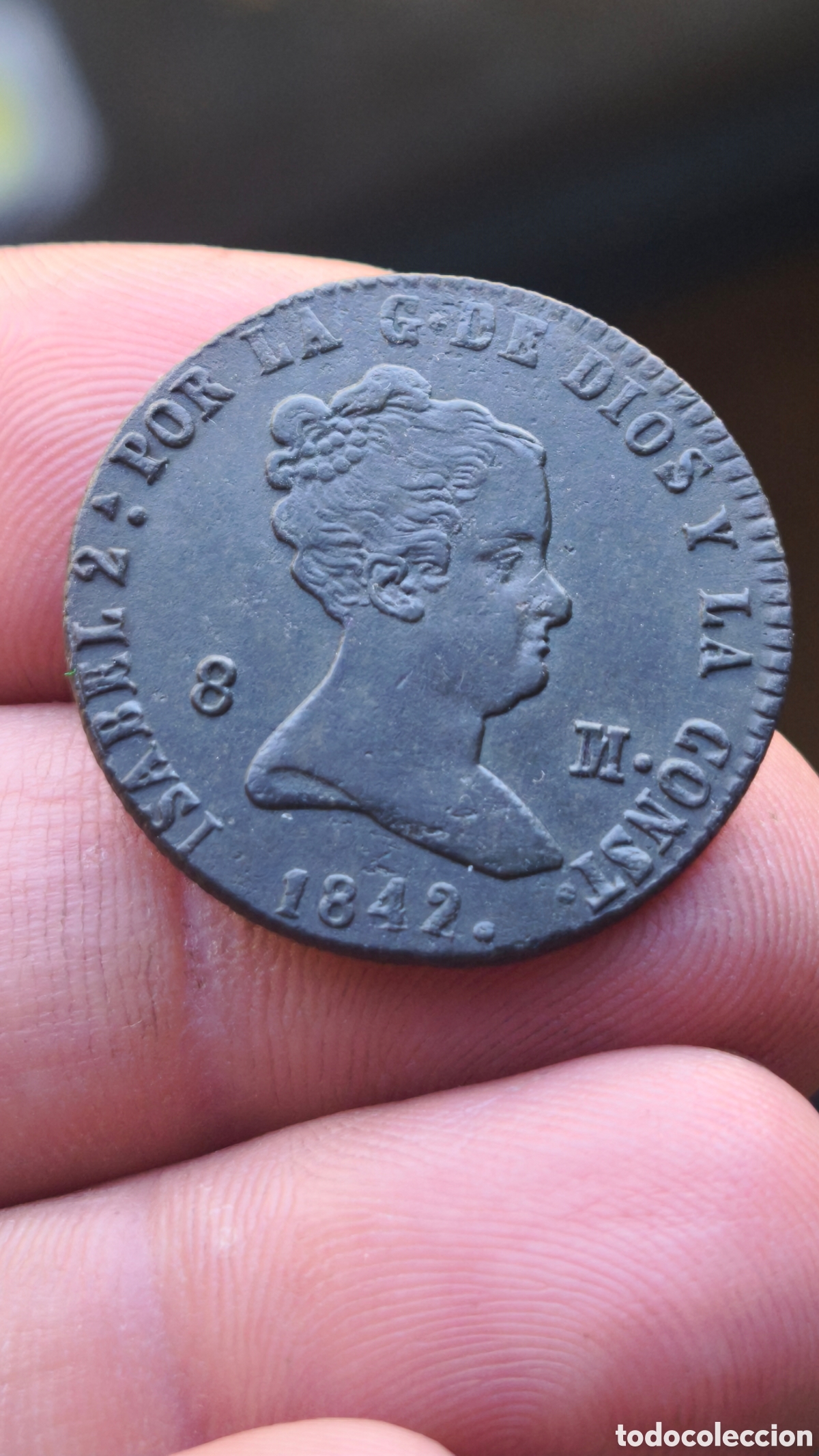 Monedas de Espa&ntilde;a: Isabel II 1842 8 maravedis Segovia