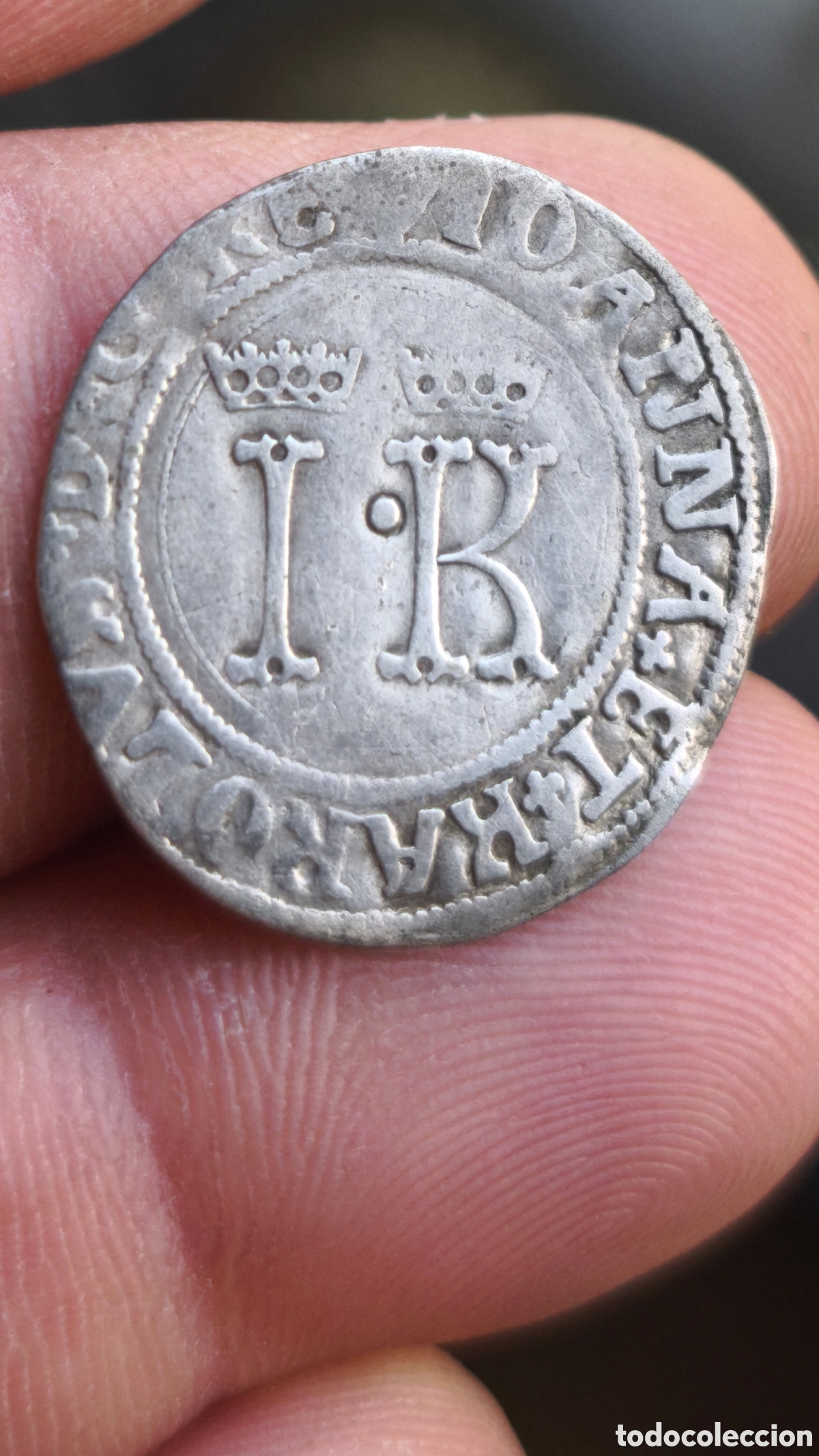 Monedas de Espa&ntilde;a: Juana y Carlos medio real Amberes escasa plata