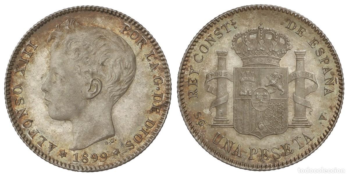 Monedas de Espa&ntilde;a: SC-Spain-Alfonso XIII. 1 Peseta. 1899*18-**. Madrid. SC/UNC. Plata 5 g.
