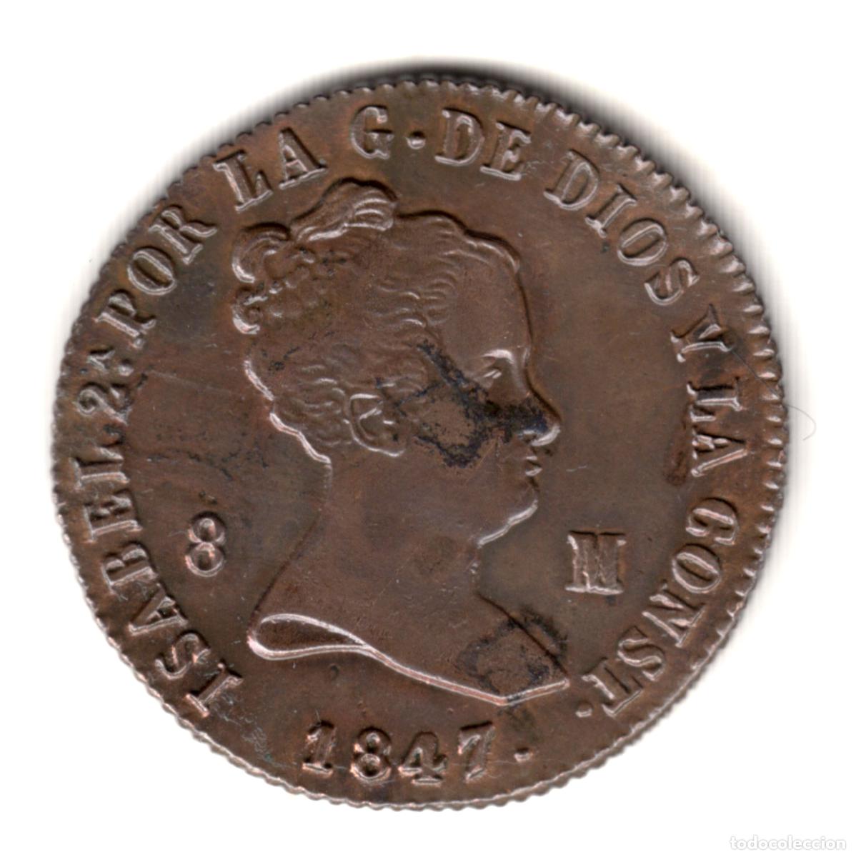 Monedas de Espa&ntilde;a: ESPA&Ntilde;A 8 maravedis cobre 1847 Jubia - Reina Isabel II