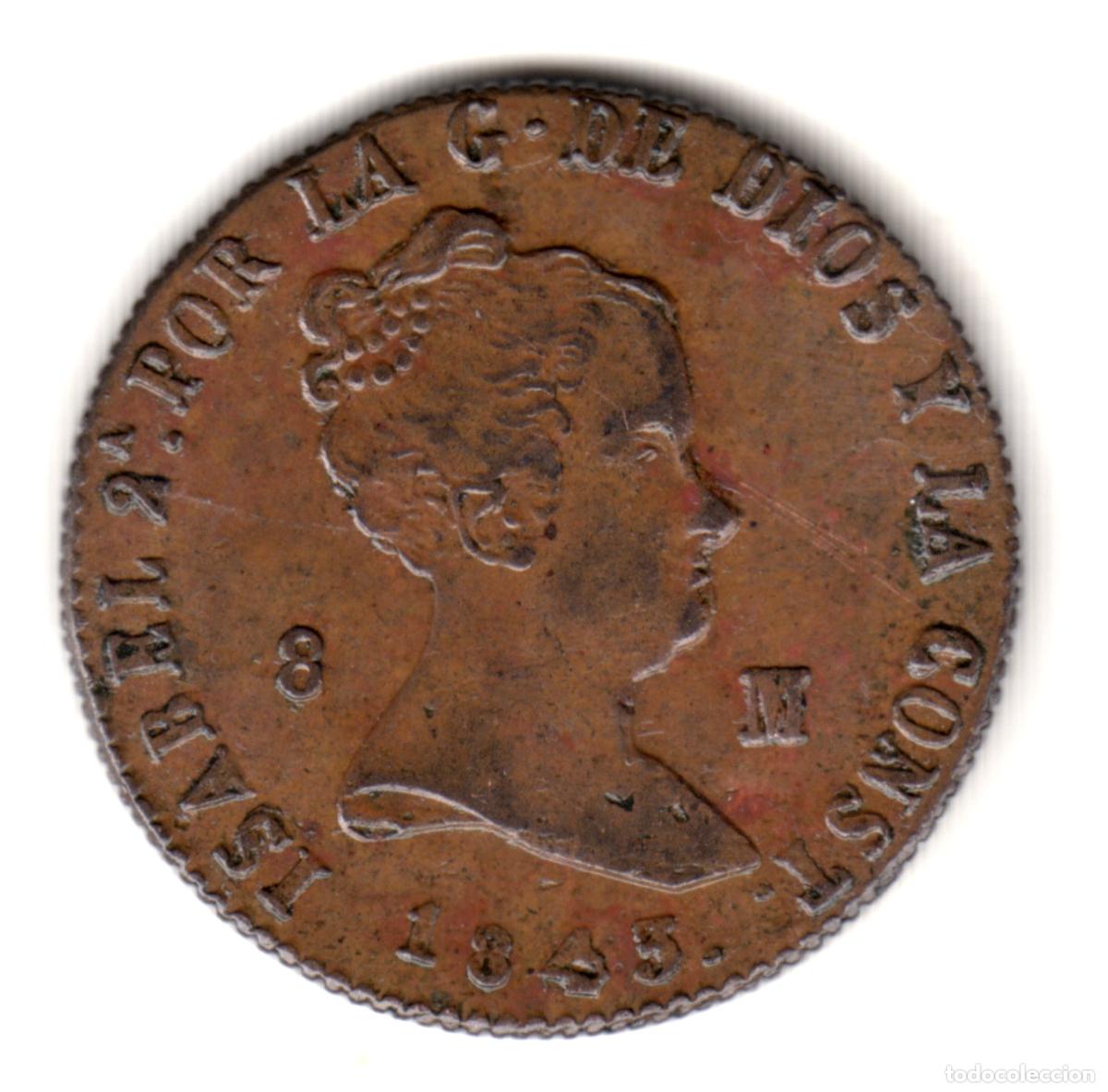 Monedas de Espa&ntilde;a: ESPA&Ntilde;A 8 maravedis cobre 1845 Jubia - Reina Isabel II
