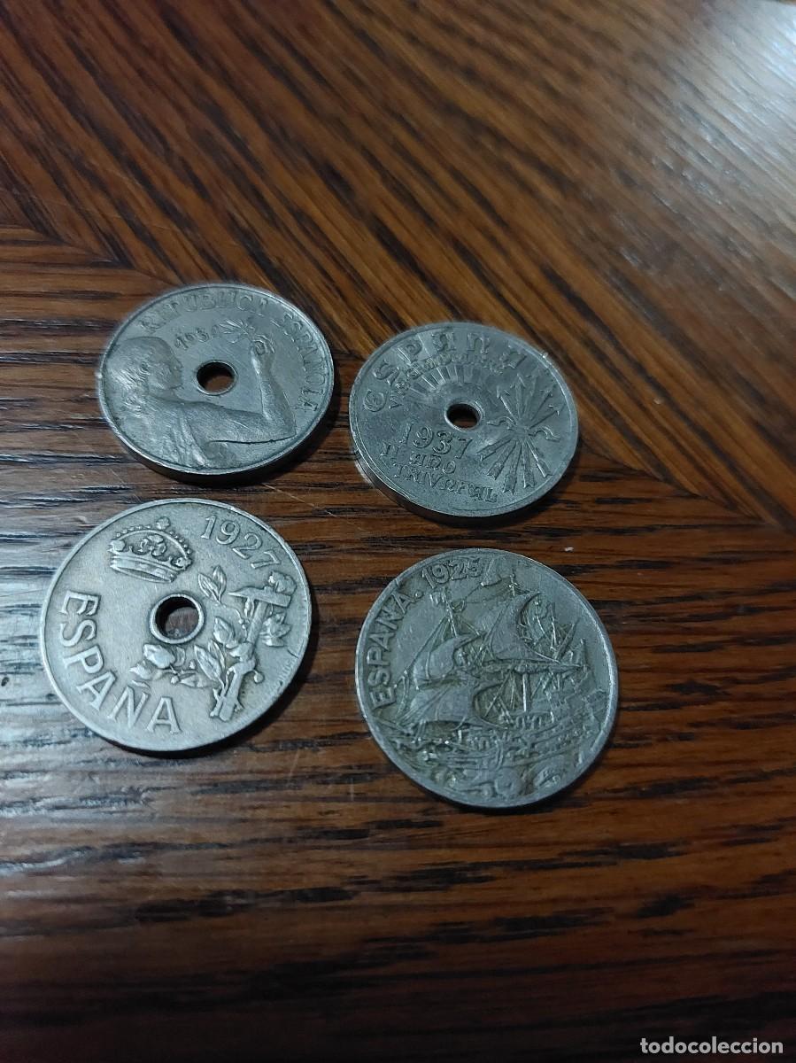 Monedas de Espa&ntilde;a: Hist&oacute;rico lote 4 monedas espa&ntilde;olas, Alfonso XIII, Primo de Rivers 2da. Rep&uacute;blica y guerra civil