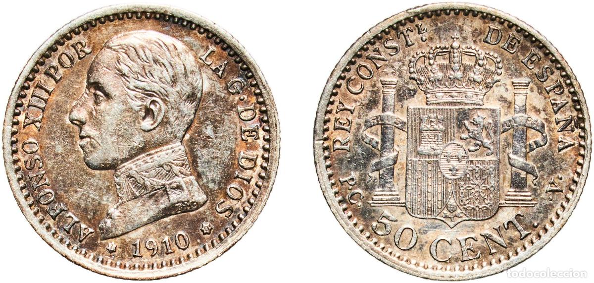 Coins of Spain: Spain Kingdom 1910 1-0 PCV 50 Centimos - Alfonso XIII (5th portrait) Silver (.835) Madrid Mint (45