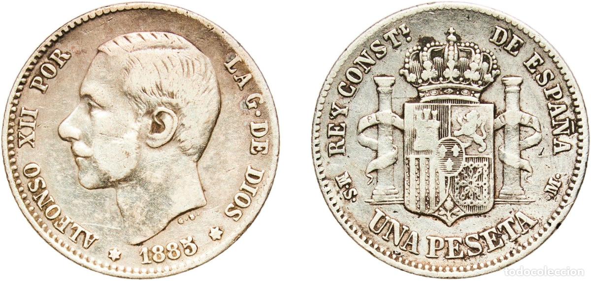 Monedas de Espa&ntilde;a: Spain Kingdom 1885 MSM 1 Peseta - Alfonso XII (2nd portrait) Silver (.835) Madrid Mint (2425369) 4.