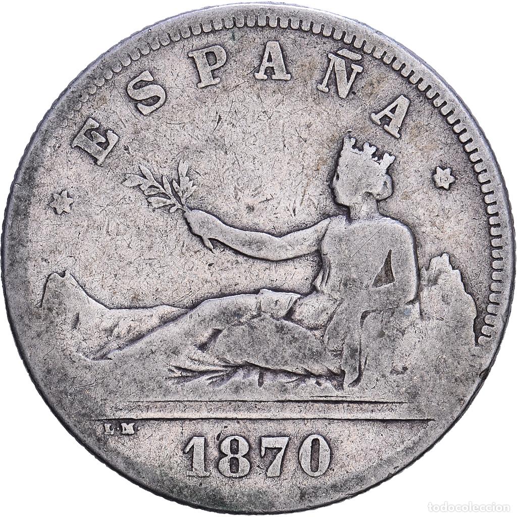Monedas de Espa&ntilde;a: [#1118231] Espa&ntilde;a, Provisional Government, 2 Pesetas, 1870, Madrid, Plata, BC+, KM:654