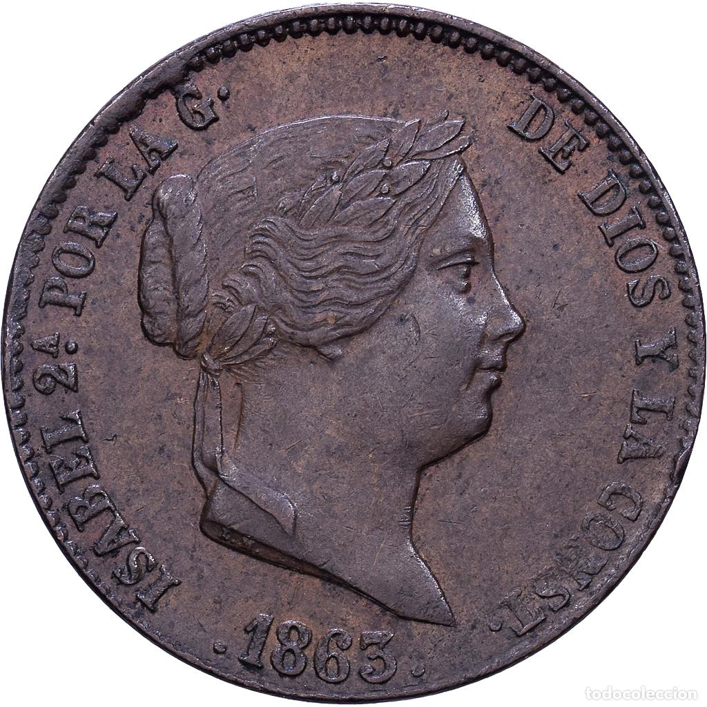 Monedas de Espa&ntilde;a: [#1552644] Espa&ntilde;a, Isabel II, 25 Centimos, 1863, Segovia, Cobre, MBC, KM:615.2