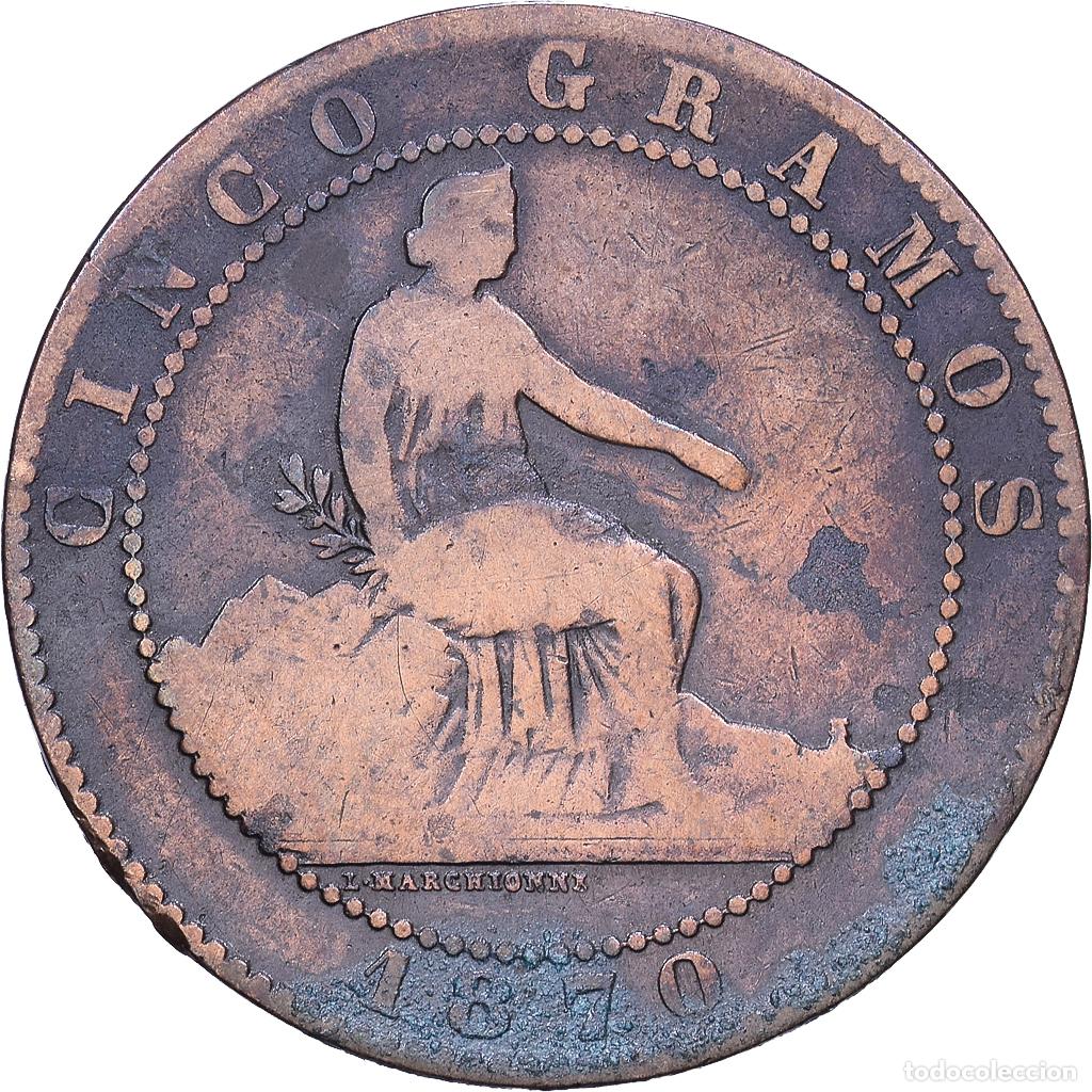 Monedas de Espa&ntilde;a: [#1552604] Espa&ntilde;a, Provisional Government, 5 Centimos, 1870, Madrid, Cobre, BC+, KM:662