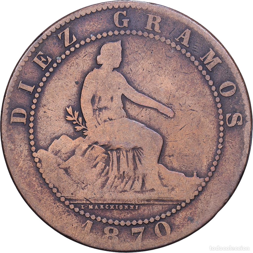 Monedas de Espa&ntilde;a: [#1552605] Espa&ntilde;a, Provisional Government, 10 Centimos, 1870, Madrid, Cobre, BC+, KM:663