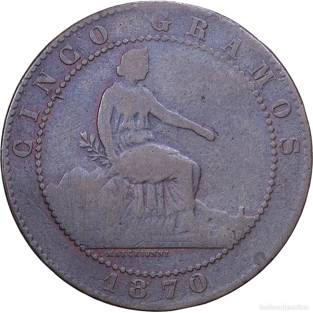 Monedas de Espa&ntilde;a: [#1530885] Espa&ntilde;a, Provisional Government, 5 Centimos, 1870, Madrid, Cobre, BC+, KM:662