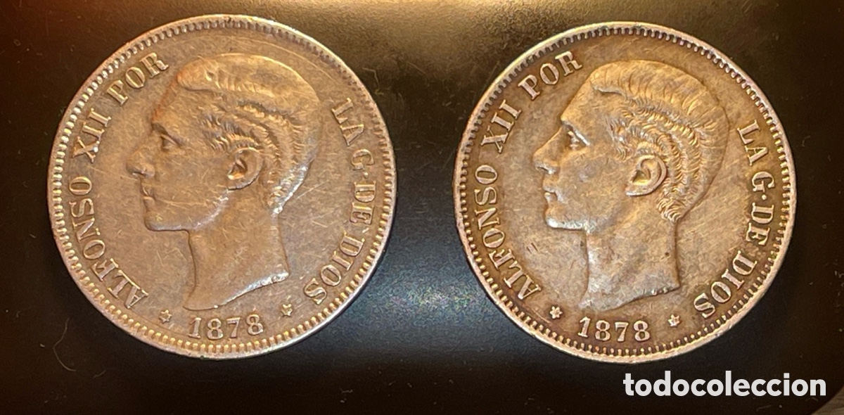 Monedas de Espa&ntilde;a: Lote dos monedas de 5 pesetas 1878-78